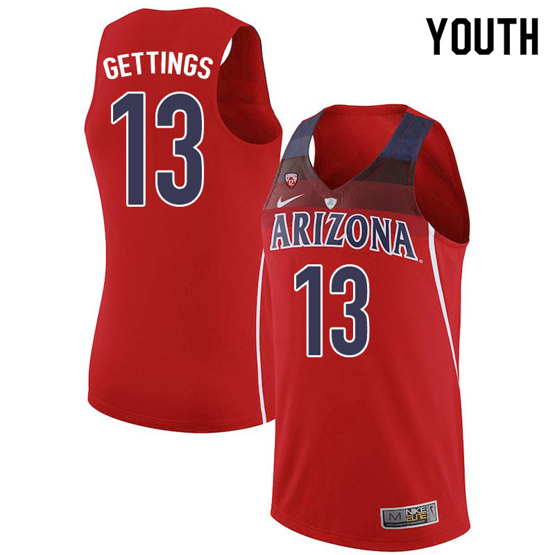 Youth #13 Stone Gettings Arizona Wildcats College Basketball Jerseys Sale-Red